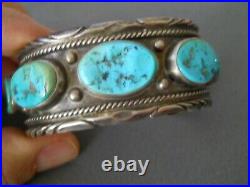 GERTIE GANADONEGRO Native American Navajo Turquoise Row Sterling Silver Bracelet