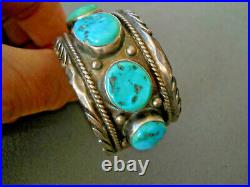 GERTIE GANADONEGRO Native American Navajo Turquoise Row Sterling Silver Bracelet