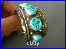 GERTIE GANADONEGRO Native American Navajo Turquoise Row Sterling Silver Bracelet