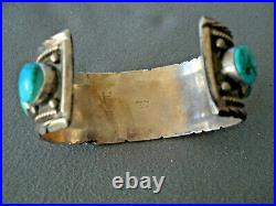 GERTIE GANADONEGRO Native American Navajo Turquoise Row Sterling Silver Bracelet