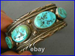 GERTIE GANADONEGRO Native American Navajo Turquoise Row Sterling Silver Bracelet