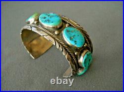 GERTIE GANADONEGRO Native American Navajo Turquoise Row Sterling Silver Bracelet