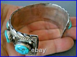 GERTIE GANADONEGRO Native American Navajo Turquoise Row Sterling Silver Bracelet