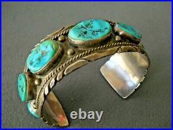 GERTIE GANADONEGRO Native American Navajo Turquoise Row Sterling Silver Bracelet