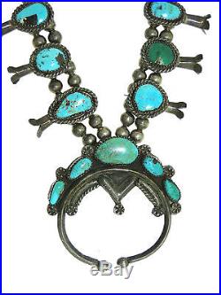Gorgeous Navajo Sterling Silver & Turquoise Squash Blossom Necklace
