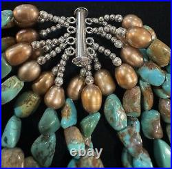 GORGEOUS Sterling Silver High-End ROYSTON TURQUOISE Hefty 240g Beaded NECKLACE