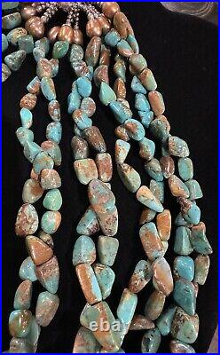 GORGEOUS Sterling Silver High-End ROYSTON TURQUOISE Hefty 240g Beaded NECKLACE