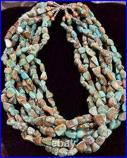 GORGEOUS Sterling Silver High-End ROYSTON TURQUOISE Hefty 240g Beaded NECKLACE