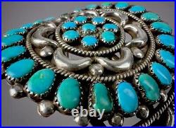 GORGEOUS Vintage Navajo Sterling Silver Turquoise Cluster Cuff Bracelet