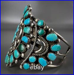 GORGEOUS Vintage Navajo Sterling Silver Turquoise Cluster Cuff Bracelet