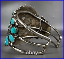 GORGEOUS Vintage Navajo Sterling Silver Turquoise Cluster Cuff Bracelet