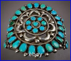 GORGEOUS Vintage Navajo Sterling Silver Turquoise Cluster Cuff Bracelet