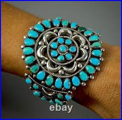 GORGEOUS Vintage Navajo Sterling Silver Turquoise Cluster Cuff Bracelet