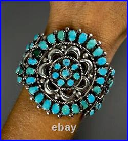 GORGEOUS Vintage Navajo Sterling Silver Turquoise Cluster Cuff Bracelet