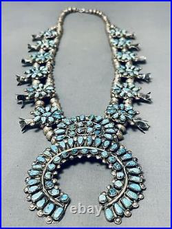 Gasp! Vintage Navajo / Zuni Turquoise Sterling Silver Squash Blossom Necklace