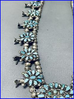 Gasp! Vintage Navajo / Zuni Turquoise Sterling Silver Squash Blossom Necklace