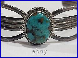 Gem Blue Turquoise Sterling Silver Native American Cuff Navajo Bracelet Sz7