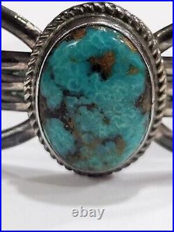 Gem Blue Turquoise Sterling Silver Native American Cuff Navajo Bracelet Sz7
