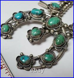 Genuine Native American Sterling Silver Turquoise Squash Blossom Necklace
