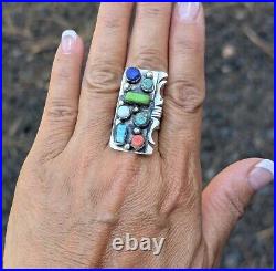 Genuine Navajo Handmade Ring with Multi Stones NA Turquoise Women's size 9.25 Genuine Navajo Handmade Ring with Multi Stones NA Turquoise Women's size 9.25