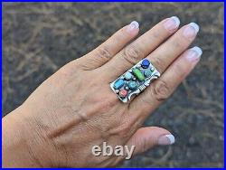 Genuine Navajo Handmade Ring with Multi Stones NA Turquoise Women's size 9.25 Genuine Navajo Handmade Ring with Multi Stones NA Turquoise Women's size 9.25