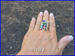 Genuine Navajo Handmade Ring with Multi Stones NA Turquoise Women's size 9.25 Genuine Navajo Handmade Ring with Multi Stones NA Turquoise Women's size 9.25