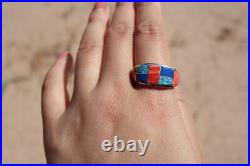 Genuine Navajo Multi Stone Inlay Ring Signed Handmade NA Jewelry Sz 10.5US Genuine Navajo Multi Stone Inlay Ring Signed Handmade NA Jewelry Sz 10.5US
