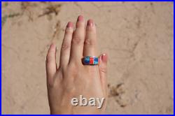 Genuine Navajo Multi Stone Inlay Ring Signed Handmade NA Jewelry Sz 10.5US Genuine Navajo Multi Stone Inlay Ring Signed Handmade NA Jewelry Sz 10.5US
