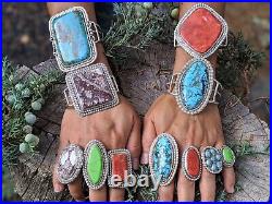 Genuine Navajo Turquoise Bracelet Signed Sterling Silver NA Jewelry Women sz 6