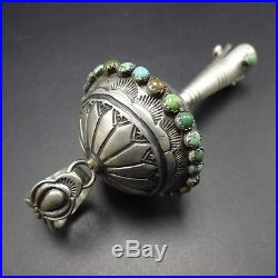 Giant SQUASH BLOSSOM PENDANT, Hand Stamped NAVAJO Sterling Silver & Turquoise