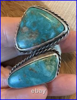 Gigantic Navajo Turquoise 2 Stone Ring Sterling Silver High Grade Sz6 30g Double