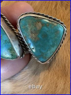 Gigantic Navajo Turquoise 2 Stone Ring Sterling Silver High Grade Sz6 30g Double