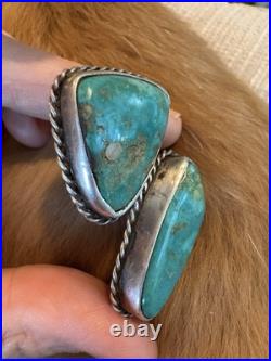 Gigantic Navajo Turquoise 2 Stone Ring Sterling Silver High Grade Sz6 30g Double