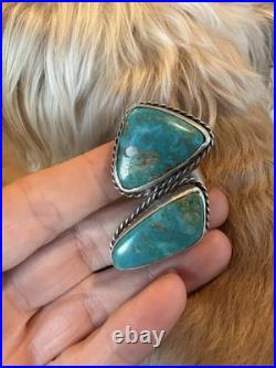 Gigantic Navajo Turquoise 2 Stone Ring Sterling Silver High Grade Sz6 30g Double