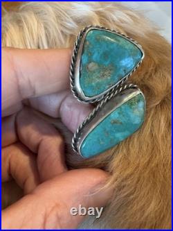 Gigantic Navajo Turquoise 2 Stone Ring Sterling Silver High Grade Sz6 30g Double