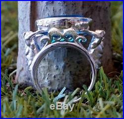 God Of Sea Oval Aquamarine stone Poseidon 925 Silver Men's Ring