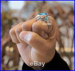 God Of Sea Oval Aquamarine stone Poseidon 925 Silver Men's Ring