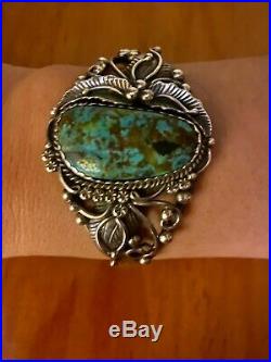Gorgeous Antique Old Pawn Signed Turquoise/Sterling Silver Cuff Bracelet