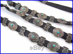 Gorgeous Navajo Handmade Sterling Silver & Turquoise Leather Concho Belt RS BX