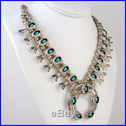 Gorgeous Navajo Sterling Silver & Turquoise Squash Blossom Necklace RS IX