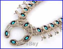Gorgeous Navajo Sterling Silver & Turquoise Squash Blossom Necklace RS IX