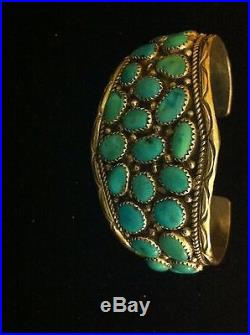 Gorgeous Old Pawn 25 Turquoises& Stamped Sterling Silver Cuff Bracelet