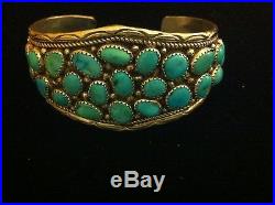 Gorgeous Old Pawn 25 Turquoises& Stamped Sterling Silver Cuff Bracelet