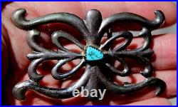 Gorgeous Old Pawn Navajo Sand Cast Sterling Silver Turquoise Stone Belt Buckle