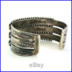 Gorgeous Old Zuni Stamped Sterling Silver & Turquoise Needlepoint Bracelet Cuff