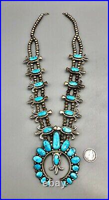 Gorgeous Turquoise and Sterling Silver Squash Blossom Necklace
