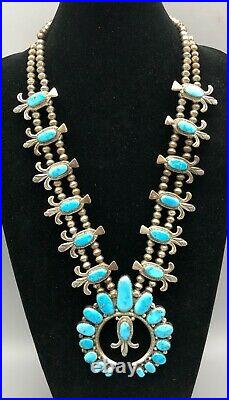 Gorgeous Turquoise and Sterling Silver Squash Blossom Necklace