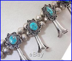 Gorgeous Vintage NAVAJO Sterling Silver Bisbee TURQUOISE SquashBlossom NECKLACE