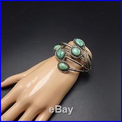 Gorgeous Vintage NAVAJO Sterling Silver & Light Green TURQUOISE Cuff BRACELET