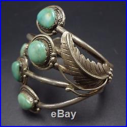 Gorgeous Vintage NAVAJO Sterling Silver & Light Green TURQUOISE Cuff BRACELET